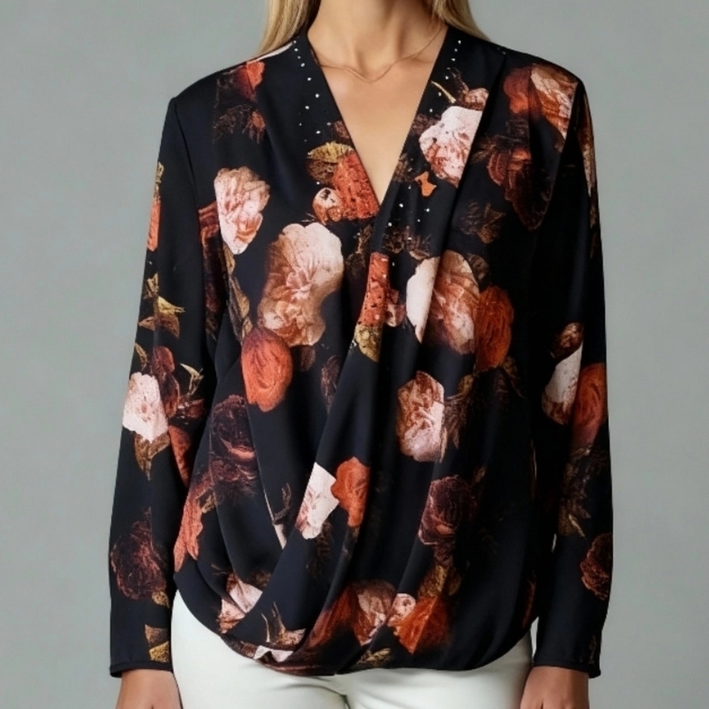 LANE BRYANT DARK ROSES BLOUSE TOP SZ 2X